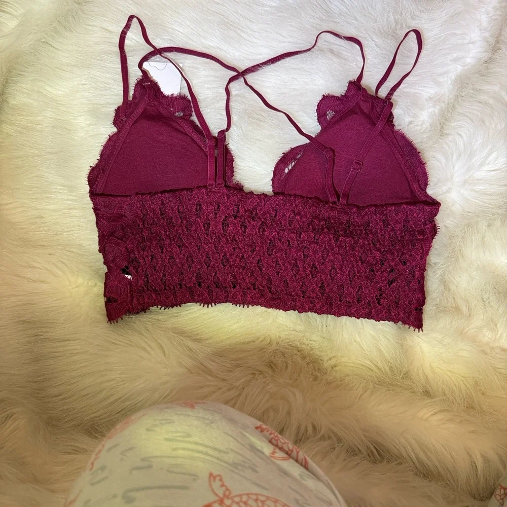 NWT Anemone bralette Burgundy Red  Lace Strappy adj. strap removable pad S M XXL